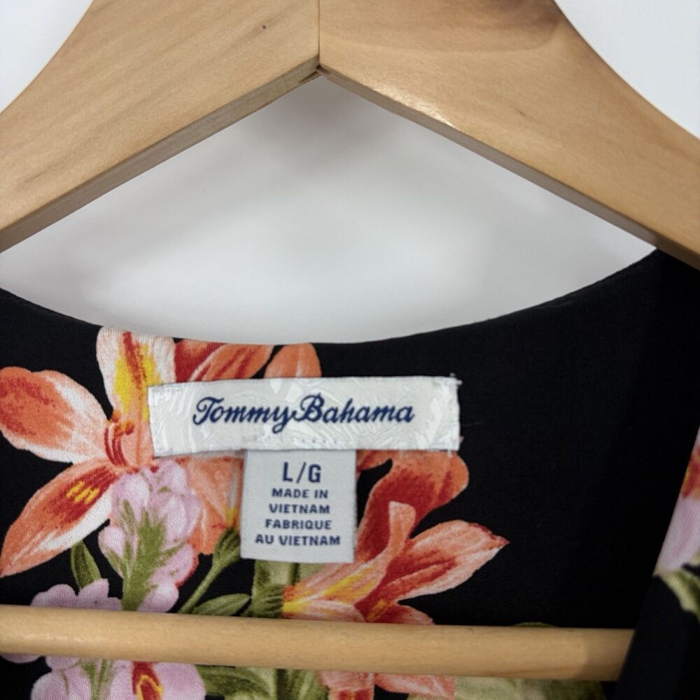 Tommy Bahama Dress Large Womens Black Tropical Floral Twist Front Maxi Resort - Picture 5 of 9
